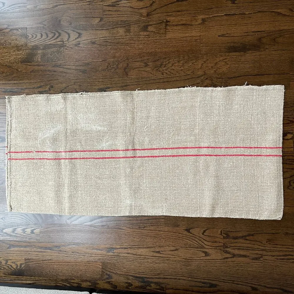 Stunning Red Tan Organic Fabric Hemp Antique French Grainsack Linen